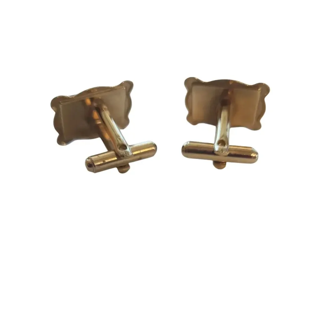 Vintage Cufflinks Equestrian Theme Horse Heads Carved In Black Stone Cuff Links
